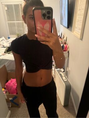 Dark Blue Women's Twist-Front Crop Tee